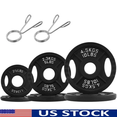 Classic Cast Iron Weight Plates Set 35 lb Pair Strength Training 2 Inch Olympic - Image 1 of 4