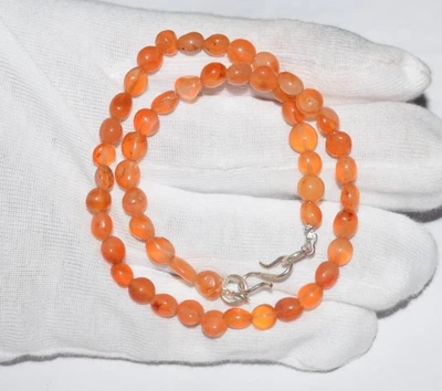 Naturale Arancione Corniola 24 " Stringa Liscio Perline Ovali Argento Sterling - Immagine 1 di 4