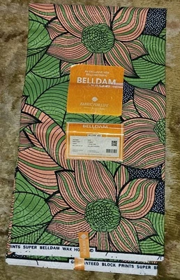 Tela Floral Estampado en Bloques Azul Verde Rojo 6 Yardas Cera Belldam Hollans Nueva Foto 1 de 4