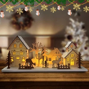 Led Light up Wooden Christmas House Desktop Decoration, Christmas Village Hou... - Picture 1 of 7
