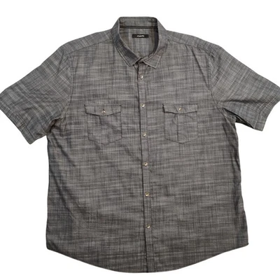Рубашка мужская Alfani 2XL серая с коротким рукавом на пуговицах повседневная клетчатые карманы летняя - Изображение 1 из 4