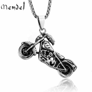 MENDEL Mens Stainless Steel Motorcycle Biker Skull Pendant Necklace Chain Boys - Picture 1 of 6