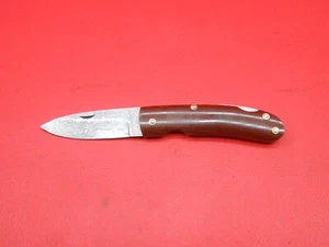 Random Damascus lock Back Folding knife Red Micarta Handle Leather Pouch WI04 - Picture 1 of 11