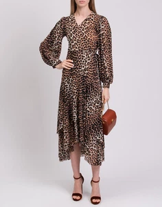 RRP€285 GANNI Midi Wrap Dress EU36 US6 UK10 M Lined Leopard Pattern V-Neck - Bild 1 von 5