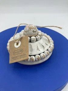 Topper candela in legno Mudpie shabby bianco lavato chic per barattolo 3" casale - Foto 1 di 10