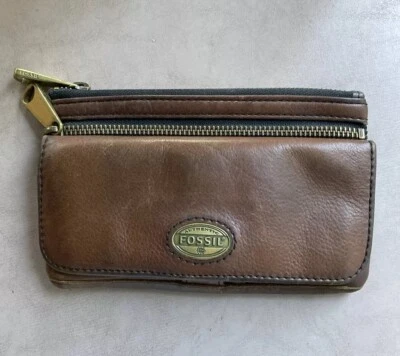 Cartera sin asas de cuero Fossil Explorer cartera espresso marrón talla 7x4,5 Foto 1 de 4