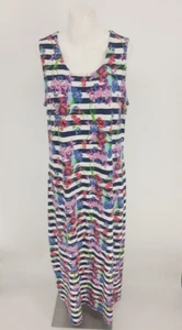 Liz Claiborne New York Floral Stripe Maxi Tank Dress Blue Women's Size LP  - Picture 1 of 13