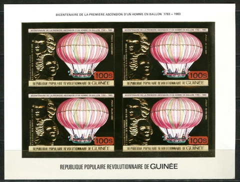 Guinea 1983 Balloon Robert Space Gold Foil Gold Michel 943 B Value 88 Euros Cover