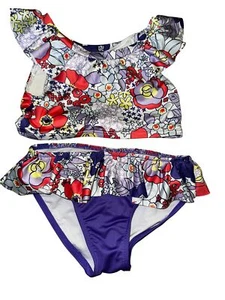 Girls Harper Canyon Floral Ruffle Bikini Set Size 7 Kids Bathing Suit Cute Pool - Picture 1 of 5