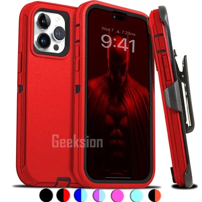 For iPhone 15 14 13 12 11 Plus Pro Max Shockproof Rugged Heavy Duty Case + Clip - Image 1 of 4