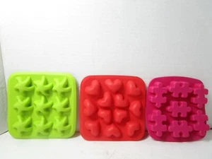 3 Ikea Silicone Ice Cube Trays Jigsaw Puzzle Hearts and Stars Starfish Molds - Picture 1 of 6