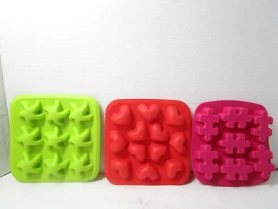 3 Ikea Silicone Ice Cube Trays Jigsaw Puzzle Hearts and Stars Starfish Molds  - Image 1 of 4