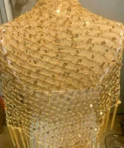Women's evening Shawl Wraps for Dresses tops gold Fishnet sequin scarf party - Picture 1 of 3