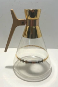 Vintage Pyrex Coffee Carafe Decanter with 22 K Gold Lined Spout + Sides Stripes - Picture 1 of 22