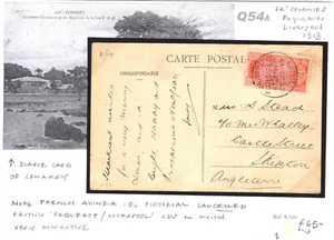 France Cols GUINEA Card 1913 *LIVERPOOL PAQUEBOT* CDS Scarce CONAKRY PPC Q54a - Picture 1 of 6