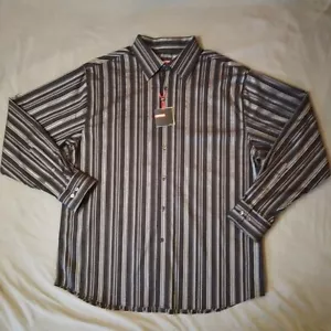 Report Collection Button Down Dress Long Sleeve Shirt Black/Silver Stripes XL - Picture 1 of 15