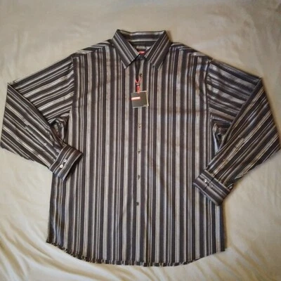 Report Collection Button Down Dress Long Sleeve Shirt Black/Silver Stripes XL - Image 1 of 4
