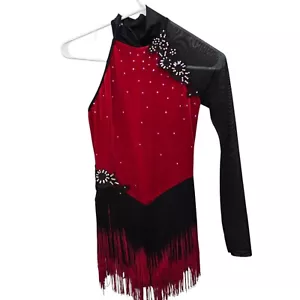 Costume danza Weissman nero rosso velluto frange adulto taglia SA tap balletto salsa - Foto 1 di 8