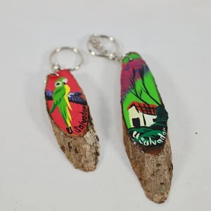 2 El Salvador Wooden Keychain,  LLavero De El Salvador Madera  Artesanal x 2  - Picture 1 of 5