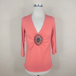 Top pequeño Cocomo tejido elástico con cuentas lentejuelas adornado cuello en V - Imagen 1 de 6