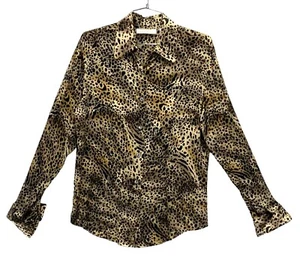Lord & Taylor 100% Silk Leopard Print Long Sleeve French Cuffs Blouse Womens 8 - Picture 1 of 2