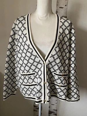 Talbots черный и белый v-образным вырезом кардиган решетка жаккардовый свитер размер 2 X - Изображение 1 из 4