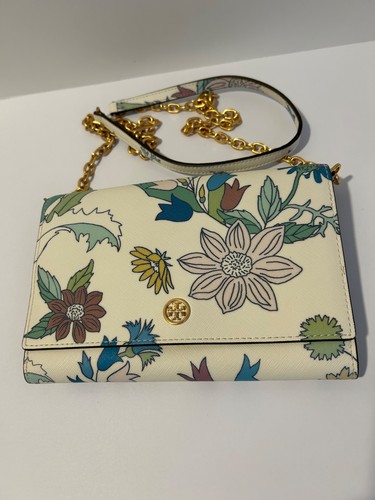Tory Burch busta floreale avorio tracolla oro catena cinturino 7 5" x 5 5" us intime ottimeioni