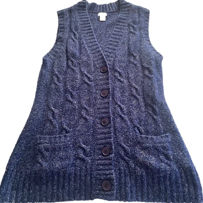 L.L. Chaleco tejido con cable mezcla de lana de frijol para mujer XL azul pescador abuelo academia Foto 1 de 4