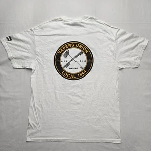 Vintage Tapers Union Local 1944 Hawaii Shirt Union Taper AFL-CIO P White L Tee - Picture 1 of 8