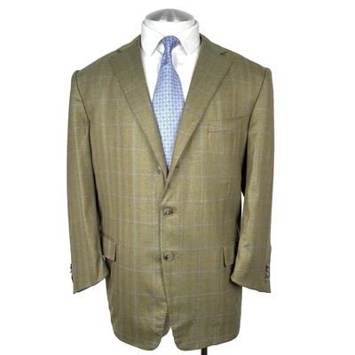 Ermenegildo Zegna Trofeo Olive Houndstooth Blue Windowpane Wool Sport Coat 48R - Image 1 of 4
