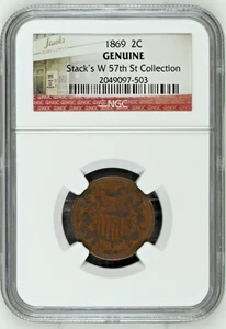 1869 Union Shield 2 Cent 2C Bronze KM#94 NGC Genuine - Picture 1 of 6