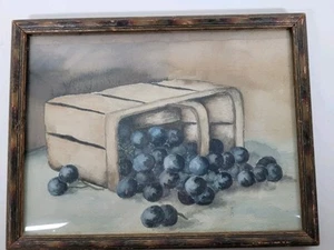 Original Aquarell Stillleben Druck Korb mit Heidelbeeren signiert z.B. 8' mal 10" - Bild 1 von 6
