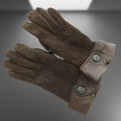 Auth GUCCI Brown Leather Gloves 5 Fingers Size 7 Cashmere lining Made in Italy - Image 1 of 4