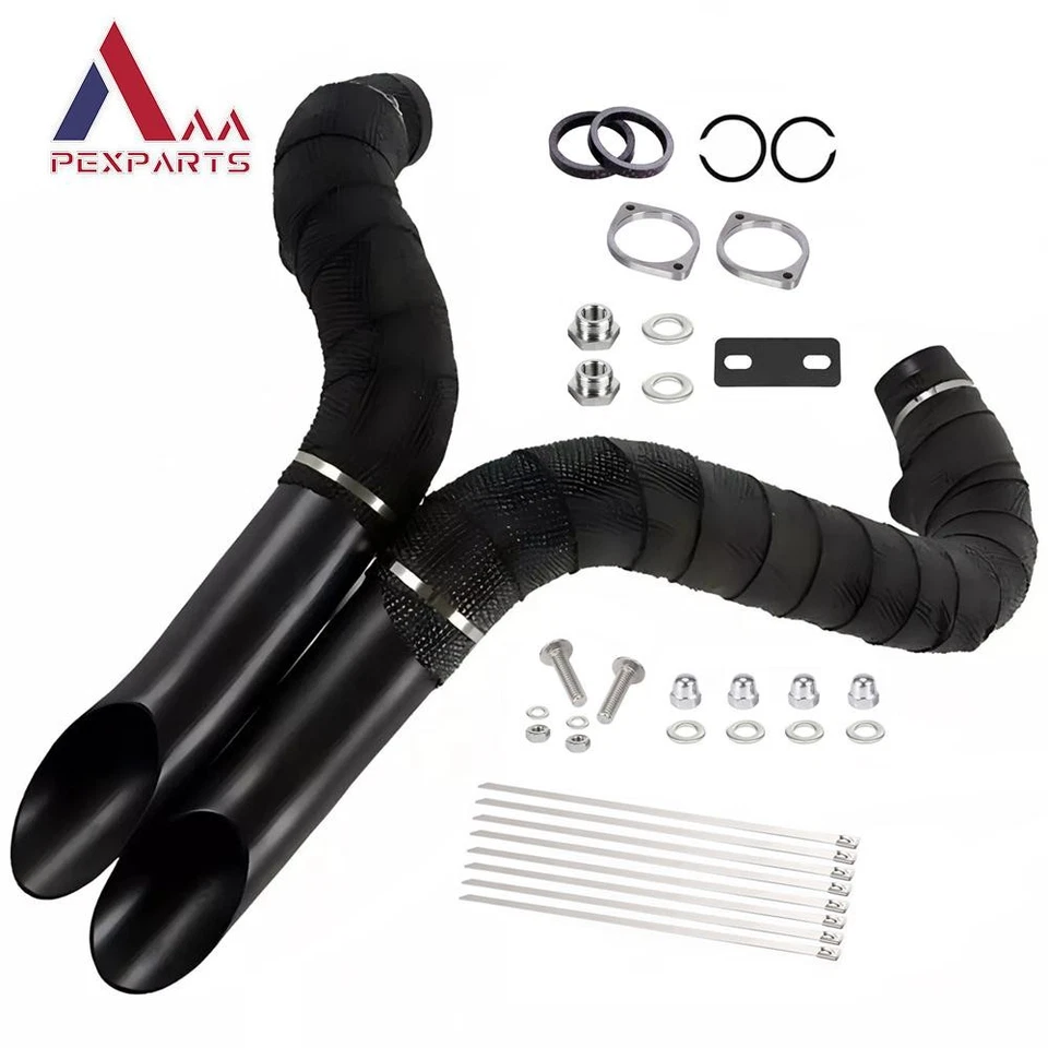 Tubos de escape de recubrimiento en polvo negro de 2" para Harley 1984-2023 control delantero Foto 1 de 4