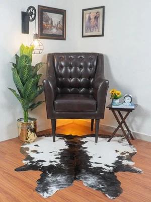 Alfombra de cuero de vaca tricolor 5x5 pies cuero real natural pelo sobre piel de vaca para sala de estar Foto 1 de 4