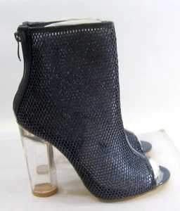 New blue 4.5"High block clear Heel peep Toe Ankle Boot women Size 7 - Picture 1 of 6