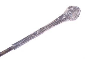 ✅ ANTIQUE BROKEN UMBRELLA CANE WALKING STICK SILVER HANDLE BRASS SHAFT 89CM 35” - Picture 1 of 8