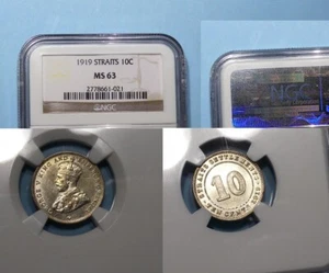 1919 STRAITS SETTLEMENTS 10 C NGC MS 63 NATIONAL AUCTION COMP $104 (2021) #AC2 - Picture 1 of 1