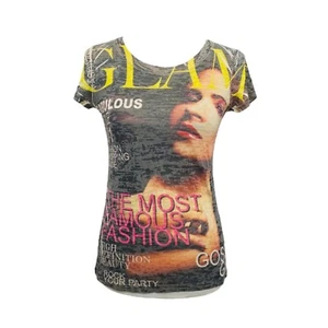 Damen Medium Shirt Markenlos Mehrfarbig Glam Magazine Kurzarm - Bild 1 von 9