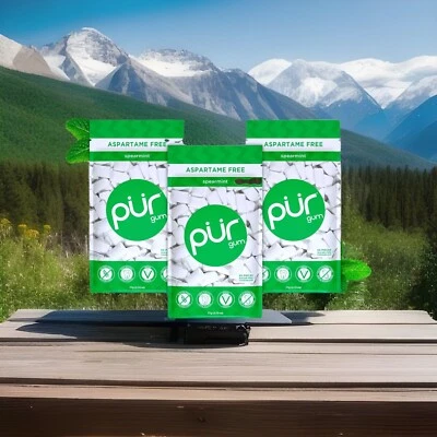 (Pk of 3)PUR Gum Aspartame Free Chewing Gum 100% Xylitol 55 Pieces.Select Flavor