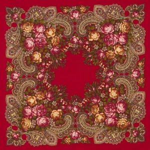 35" Red Stranger Wool Pavlovo Posad Shawl 779-5 Павловопосадский Платок - Picture 1 of 7