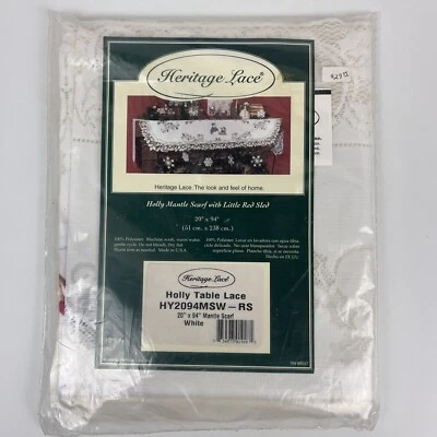 Vintage Heritage Lace Holly Mantle Scarf w/ Little Red Sled 20x94 White USA NOS - Image 1 of 3