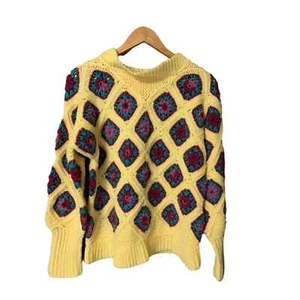 De colección Hecho a Mano Años 70 Abuela Cuadrada Manta Amarillo Talla Pequeña/Med - Imagen 1 de 11