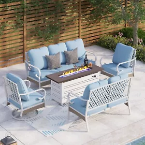 7 Seat Patio Furniture Set with Fire Pit Table Outdoor Conversation Sofa Set Blu - Picture 1 of 12