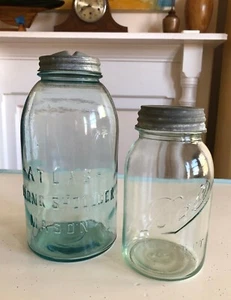 2 Vintage Atlas and Ball Mason Canning Jars with Zinc Lids - Picture 1 of 9