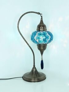 100% Authentic Turkish Charm Mosaic Dome shape Swan Nack Blue Table Lamp