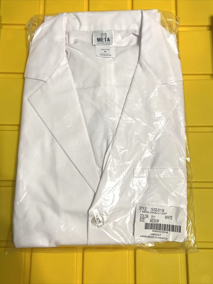 Meta Fundamentals Mens Consultation Medical White Lab Coat 15103 Medium NWT $45 - Image 1 of 4