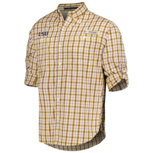 Columbia LSU Tigers Super Tamiami Plaid Button-Up LS Shirt Men’s Sz L *NEW* $80 - Picture 1 of 14