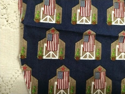 Patriotic Barns Riley Blake Celebrate America Cotton Fabric Remnant 9x44 + 14x28 - Image 1 of 4