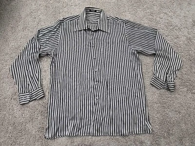 Camisa Bernini Abotonada Para Hombre XXL Gris Rayas 100% Seda Platino Preppy Informal Foto 1 de 4
